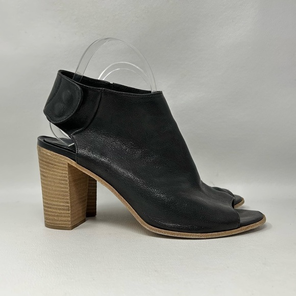 Steven By Steve Madden Black Leather Open Toe Heels Sandals Booties Size EU 39 - Picture 2 of 12